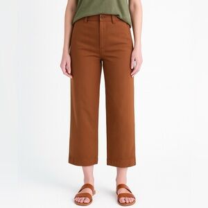Quince brown stretch twill cotton wide leg crop pants size 32